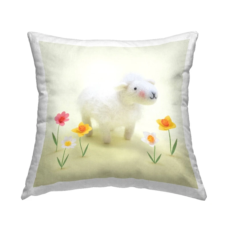 Stupell Industries Spring Lamb Yellow Daffodils Decorative Printed Throw Pillow