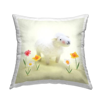 Stupell Industries Spring Lamb Yellow Daffodils Decorative Printed Throw Pillow