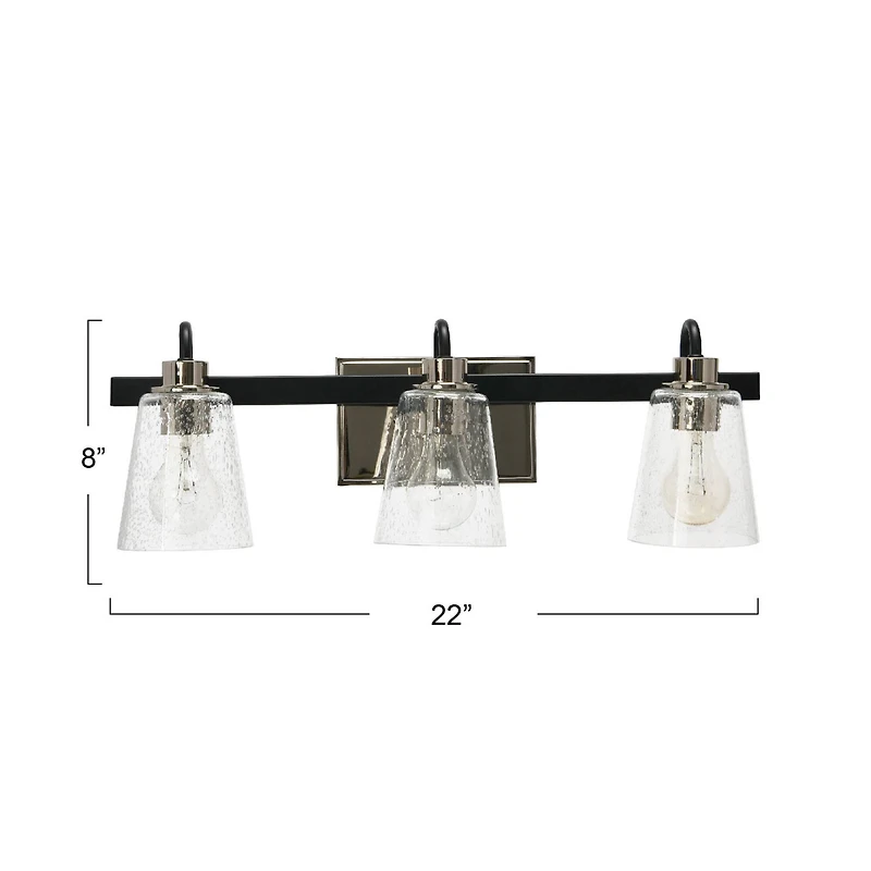 Hello Honey® Robert Stevenson Lighting Jameson Matte Black & Polished Nickel Metal & Seedy Glass 3-Light Vanity Light