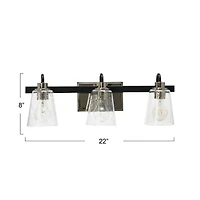 Hello Honey® Robert Stevenson Lighting Jameson Matte Black & Polished Nickel Metal & Seedy Glass 3-Light Vanity Light