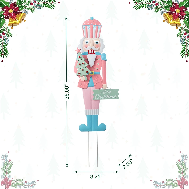Glitzhome® 36" Metal Christmas Pink Nutcracker Yard Stake