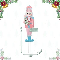 Glitzhome® 36" Metal Christmas Pink Nutcracker Yard Stake