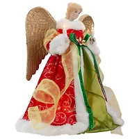 12" Lighted Red & Green Angel with Wings Christmas Tree Topper, Clear Lights