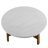 Faux White Marble & Acorn Mid-Century Modern Round Coffee Table