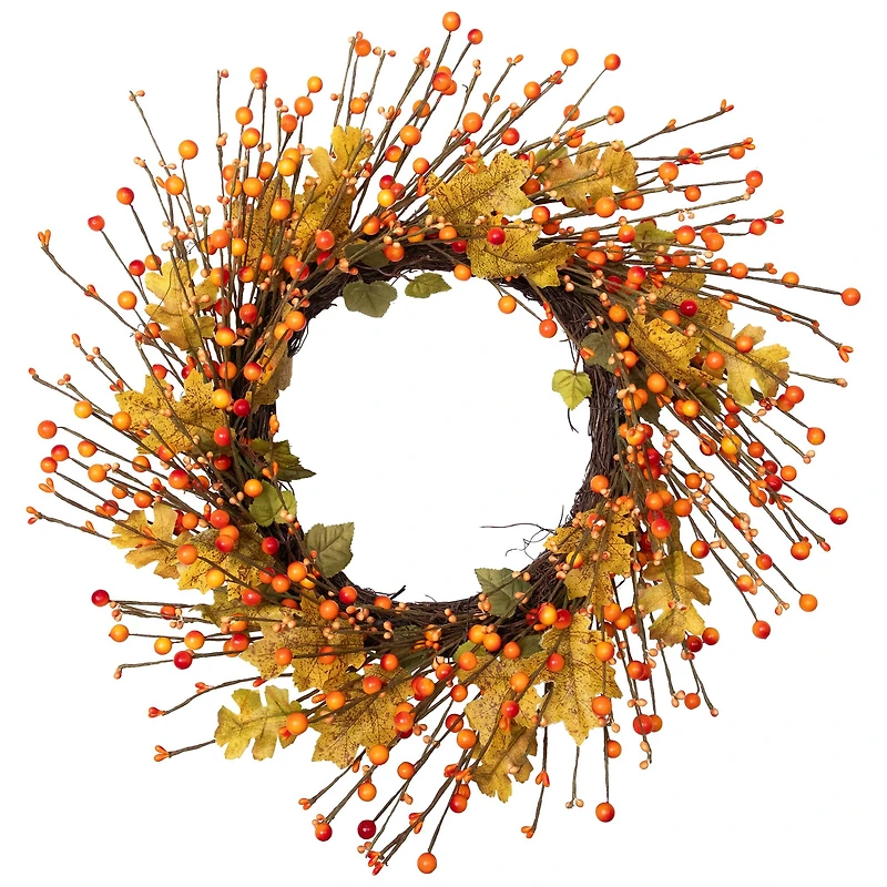 22" Orange Berries & Yellow Leaves Fall Harvest Wreath