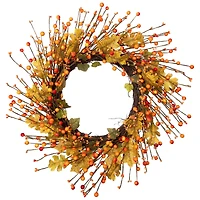 22" Orange Berries & Yellow Leaves Fall Harvest Wreath