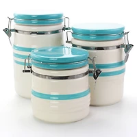 Gibson General Store Hollydale 3 Piece Canister Set in White & Teal Band