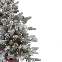 4ft. Pre-Lit Flocked Saratoga Spruce Artificial Christmas Tree in Decorative Pot, Clear Lights