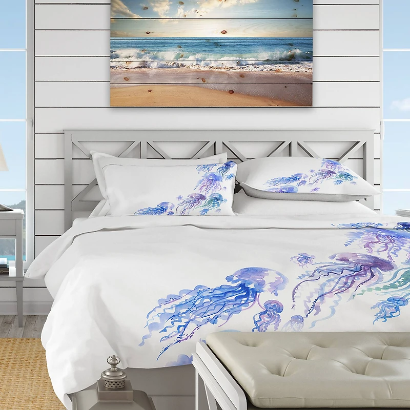 Designart 'Moving Jellyfish Group' Nautical & Coastal Bedding Set