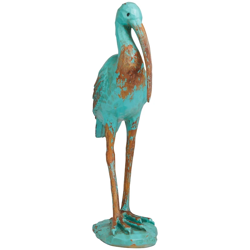 16" Distressed Teal Coastal Crane Tabletop Décor