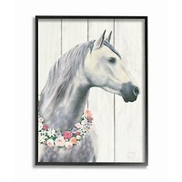 Stupell Industries Spirit Stallion Horse With Flower Wreath Wall Art in Black Frame