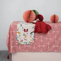 Hello Honey® 84" Red & White Patterned Cotton Printed Tablecloth