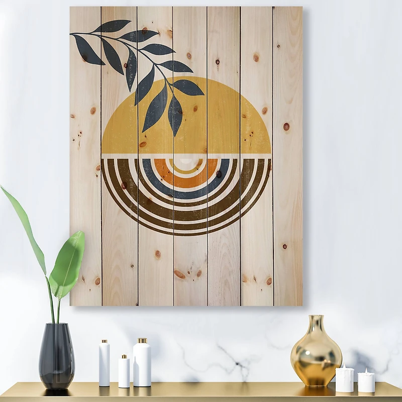 Designart - Abstract Sun Moon Leaves III