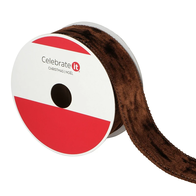 1.5" x 15ft. Brown Wired Velvet Ribbon by Celebrate It®