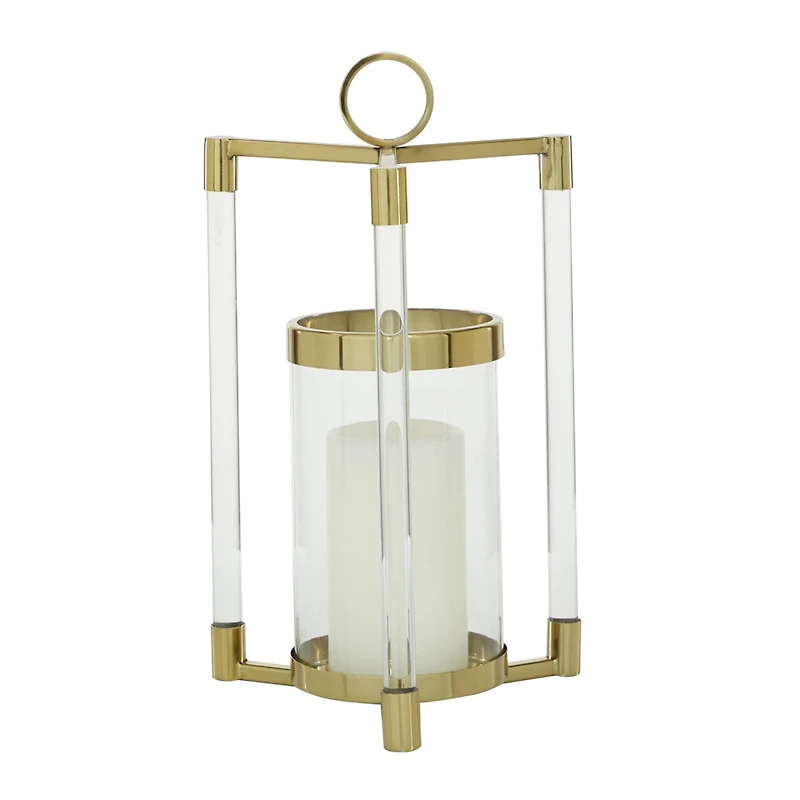 The Novogratz Gold Stainless Steel Contemporary Lantern, 18" x 11" x 11"