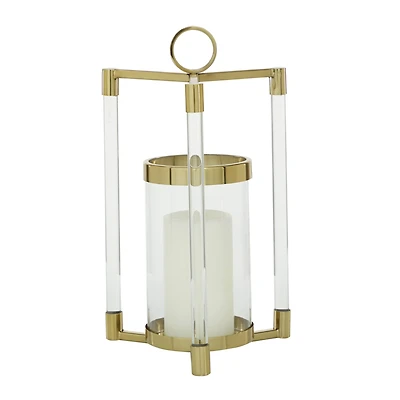 The Novogratz Gold Stainless Steel Contemporary Lantern, 18" x 11" x 11"