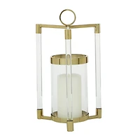 The Novogratz Gold Stainless Steel Contemporary Lantern, 18" x 11" x 11"
