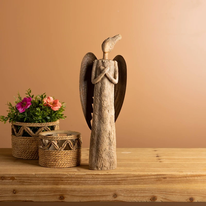 15" Rustic Tree Angel Statue