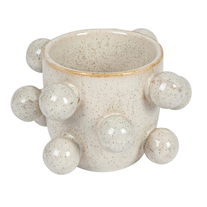 Hello Honey® 4.25" Speckled Cream Round Stoneware Planter with Orbs