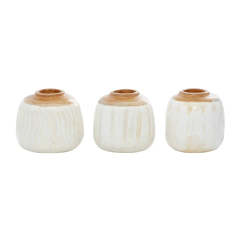Set of White Teak Wood Coastal Style Vase 6