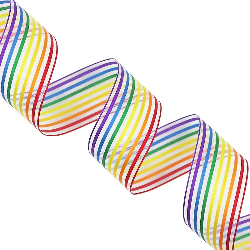 1.5" x 3yd. Rainbow Striped Wired Sheer Ribbon by Celebrate It™ 360°™