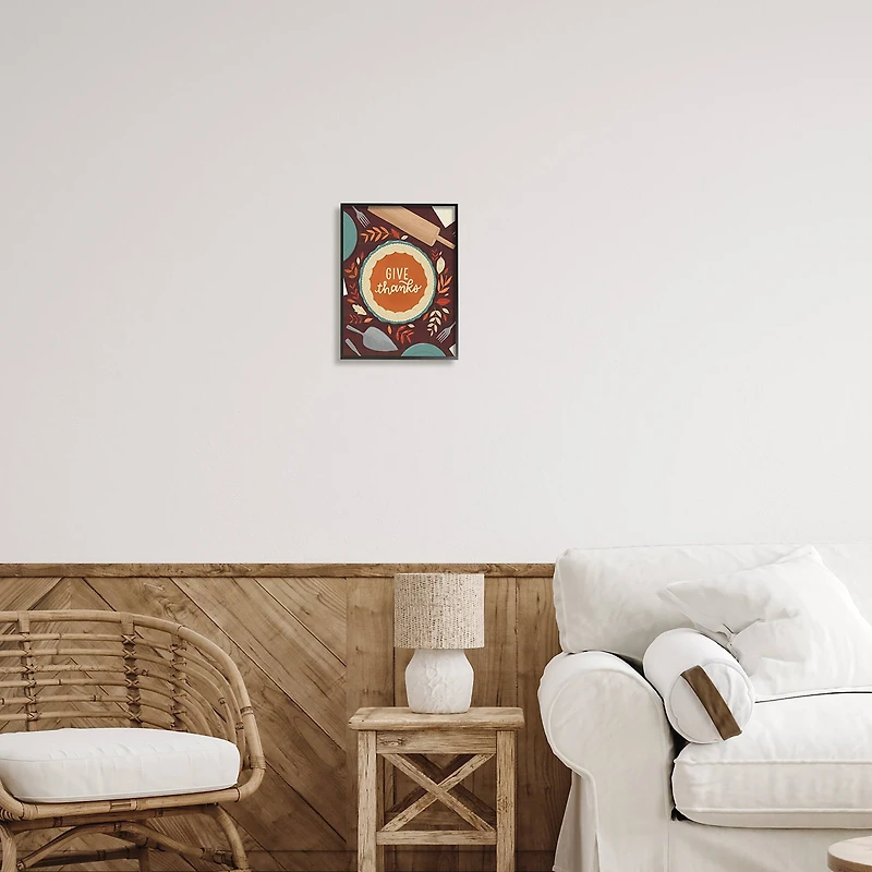 Stupell Industries Give Thanks Kitchen Utensils Pattern Framed Giclee Art