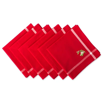 DII® Red Embroidered Mistletoe Corner with Border Napkins, 6ct.