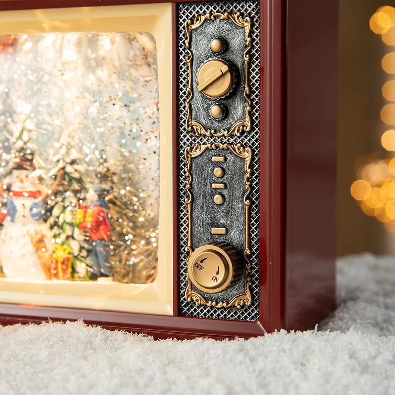 Glitzhome® 7.5" Lighted TV with Snowman Waterglobe