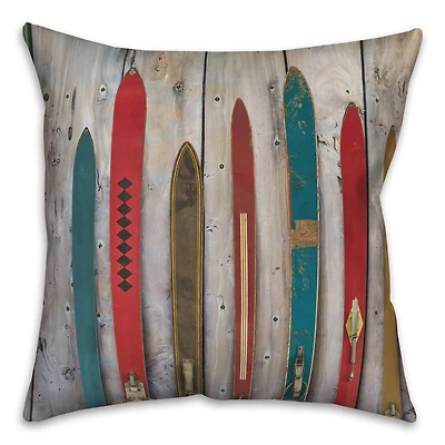 Vintage Skis 18x18 Throw Pillow