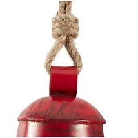 Red Metal Tibetan Inspired Decorative Cow Bells with Jute Hanging Rope Set