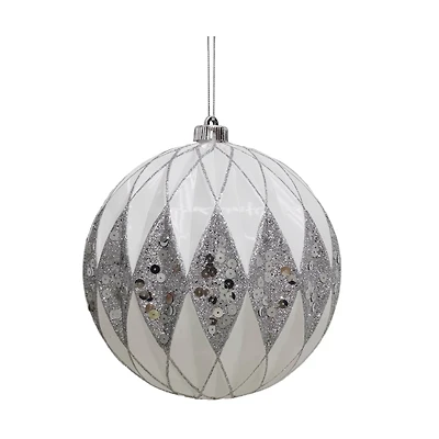 8.5" White & Silver Glitter Diamond Ball Ornament by Ashland®