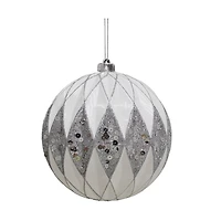 8.5" White & Silver Glitter Diamond Ball Ornament by Ashland®