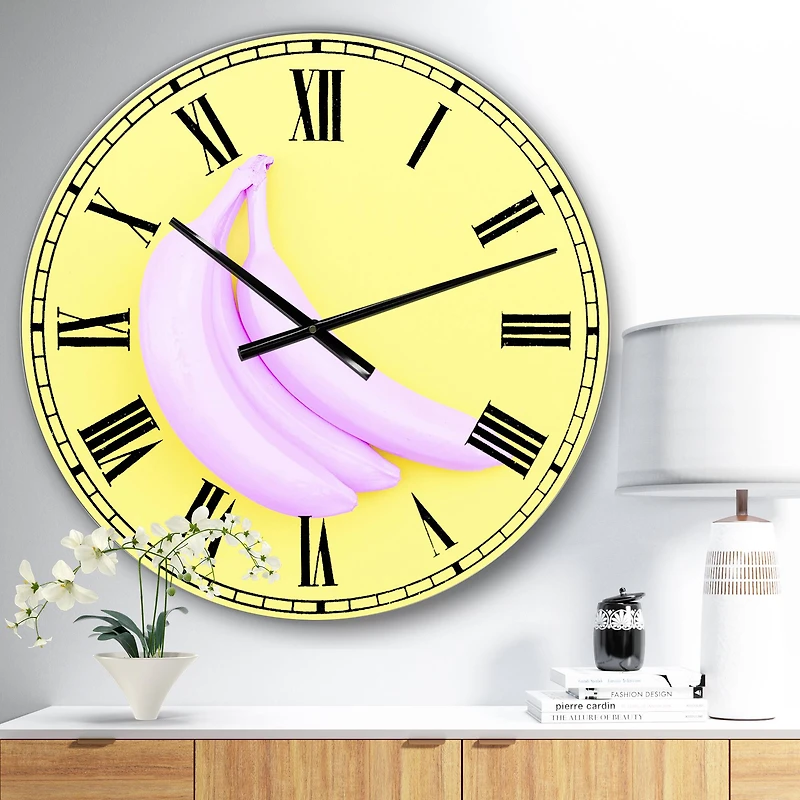Designart 'Pink Banana Large Modern Wall Clock