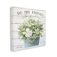 Stupell Industries Do All Things With Great Love Floral Magnolia Pail Planked Look Canvas Wall Art