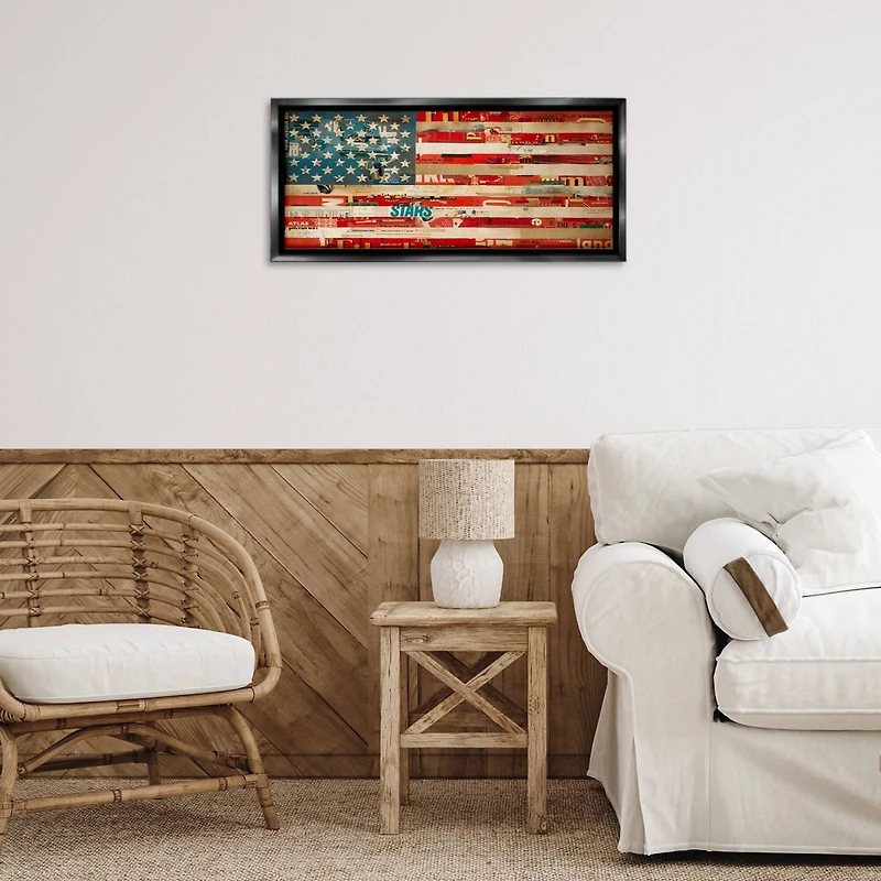 Stupell Industries Patriotic Collaged Flag Floater Framed Art