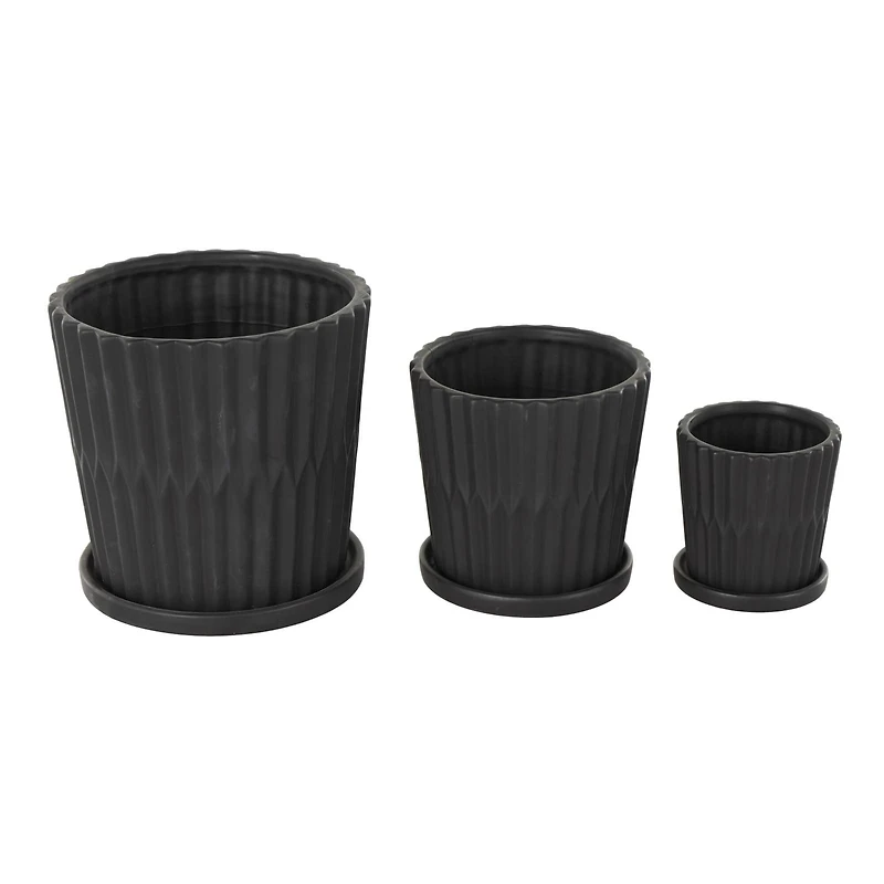 Double Ribbed Textured Ceramic Planter Set