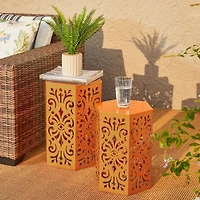 Glitzhome® Orange Floral Motif Hexagonal Garden Stool Set