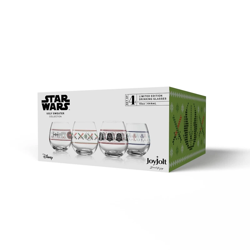 JoyJolt® Star Wars™ 15oz. Ugly Sweater Collection Stemless Drinking Glass, 4ct.