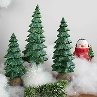 12" Green Glittered Tree with Brown Base Christmas Decoration