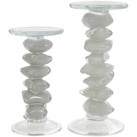 Clear Glass Stacked Stone Candle Holder Set
