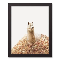 Leafy Llama Pile Black Framed Canvas