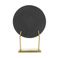 20" Black Marble Abstract Textured Disk Sculpture