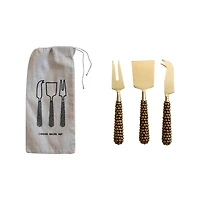 Hello Honey® Gold Stainless Steel Cheese Server Set with Cast Brass Beaded Handles