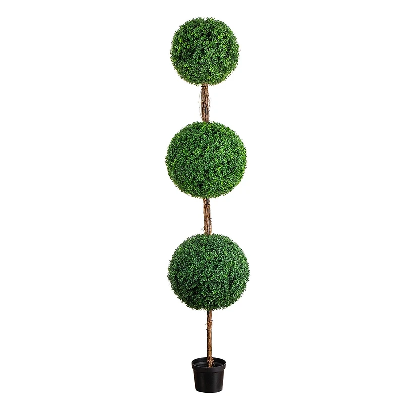 8ft. UV Resistant Artificial Triple Ball Boxwood Topiary Tree (Indoor/Outdoor)