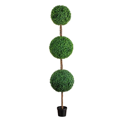 8ft. UV Resistant Artificial Triple Ball Boxwood Topiary Tree (Indoor/Outdoor)