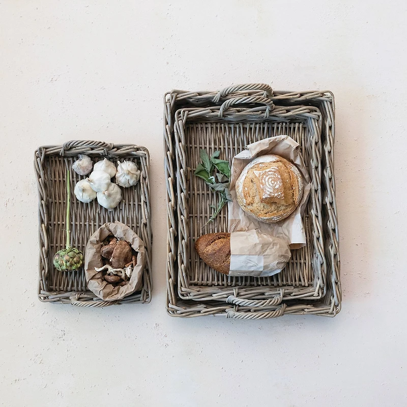 Hello Honey® Natural Decorative Woven Rattan Trays with Handles