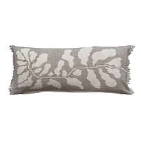 Hello Honey® Gray Botanical Print Cotton Lumbar Pillow with Fringe