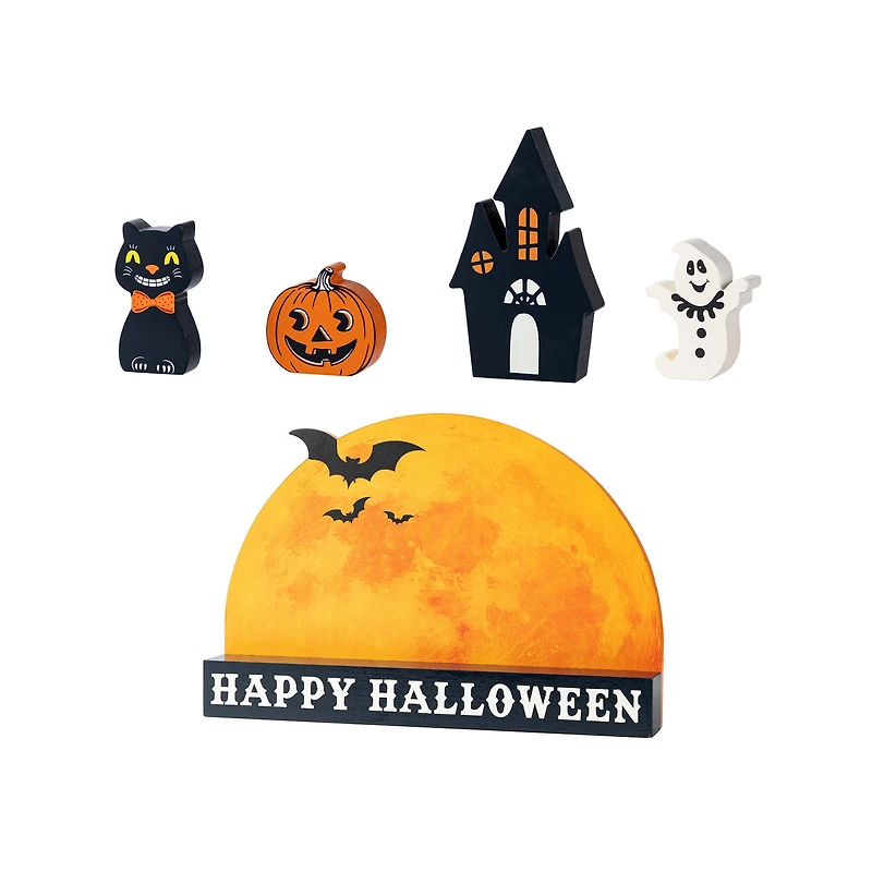 Glitzhome® 12"L HAPPY HALLLOWEEN Wooden Table Block Set