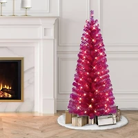 4.5ft. Pre-Lit Amaranth Tinsel Artificial Christmas Tree, Clear Lights