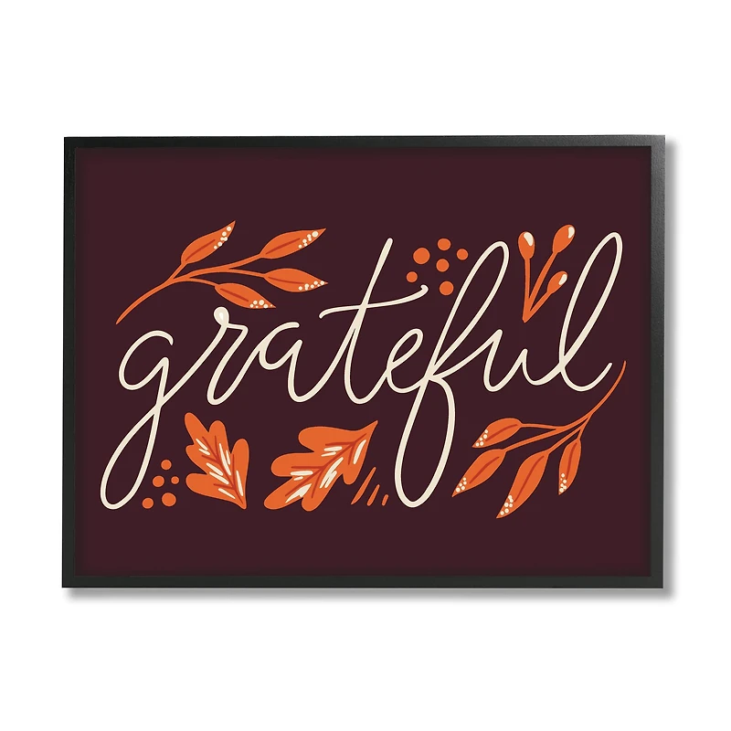 Stupell Industries Grateful Autumnal Leaves Phrase Framed Giclee Art